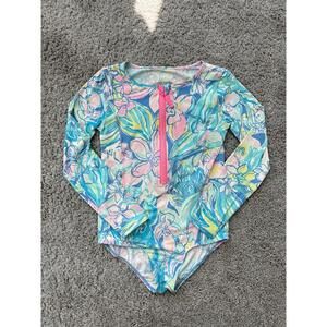 Lilly Pulitzer Kids‎ Long Sleeve Floral Rashgaurd One Piece Swimsuit Sz M